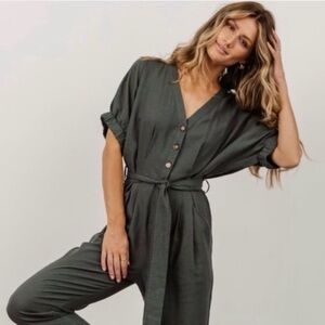 Baltic Born Forest Green Linen Blend Jumpsuit